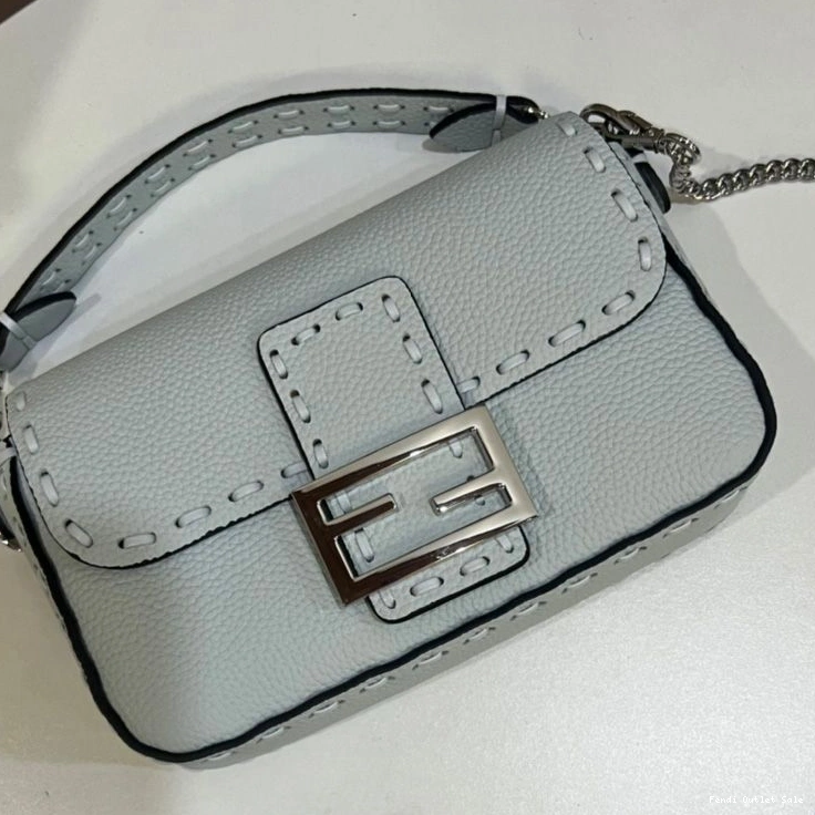 Cheap Fendi Sky Mini Blue Romano In Baguette Leather Bag Selleria Cuoio 0819